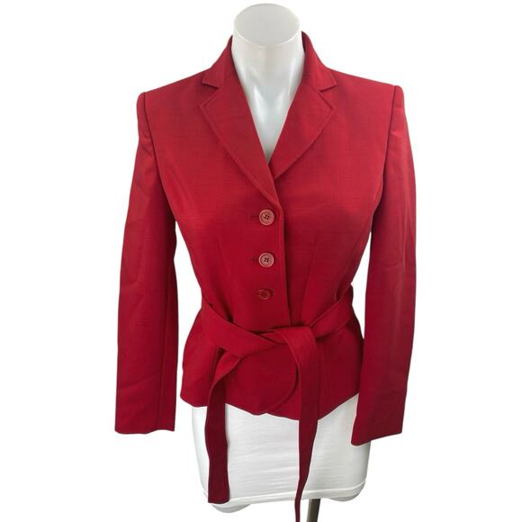 Anne Klein Women's Red Button Belted Tie Waist Long Sleeve Blazer Coat Jacket 2 - Picture 1 of 4